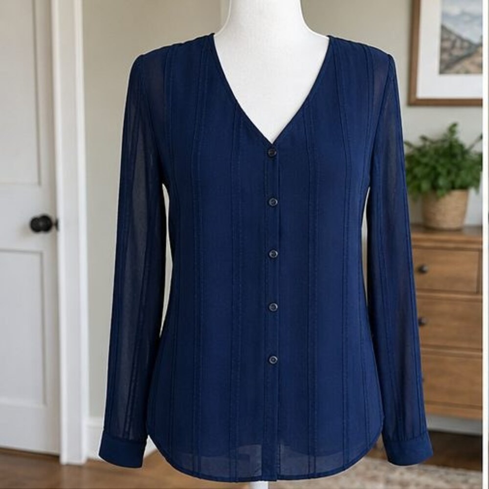 Navy Ruffle Blouse